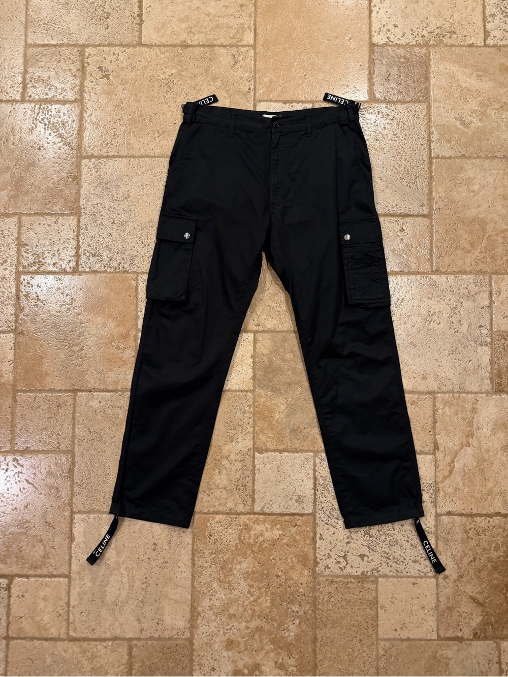 Celine x Hedi Slimane Twill Black Logo Cargo Trouser Pants